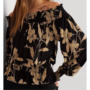 Lauren by Ralph Lauren NWT Black and Beige Off the Shoulder Blouse